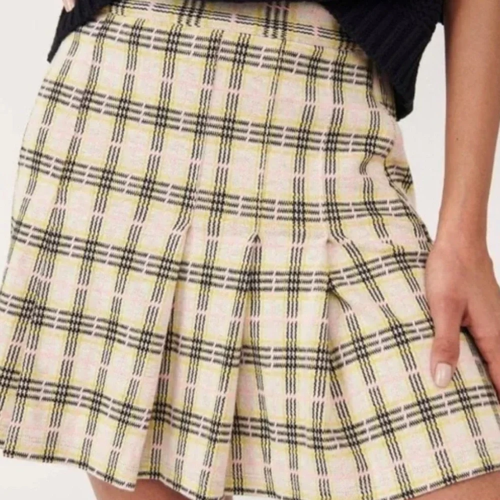 Free People Honey Pleated Skirt Retro Sunshine Combo Sz‎ 2 Preppy Light Academia